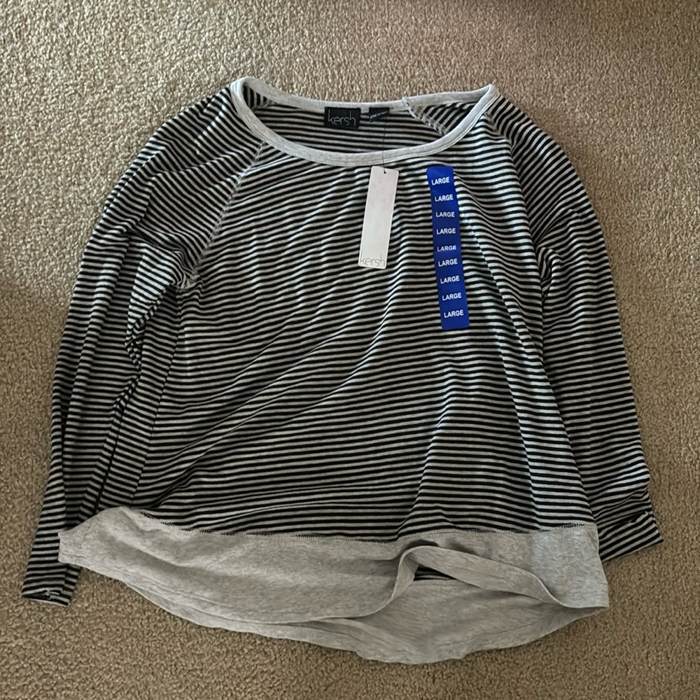 NWT Kersh size large striped long sleeve shirt with grey outlining